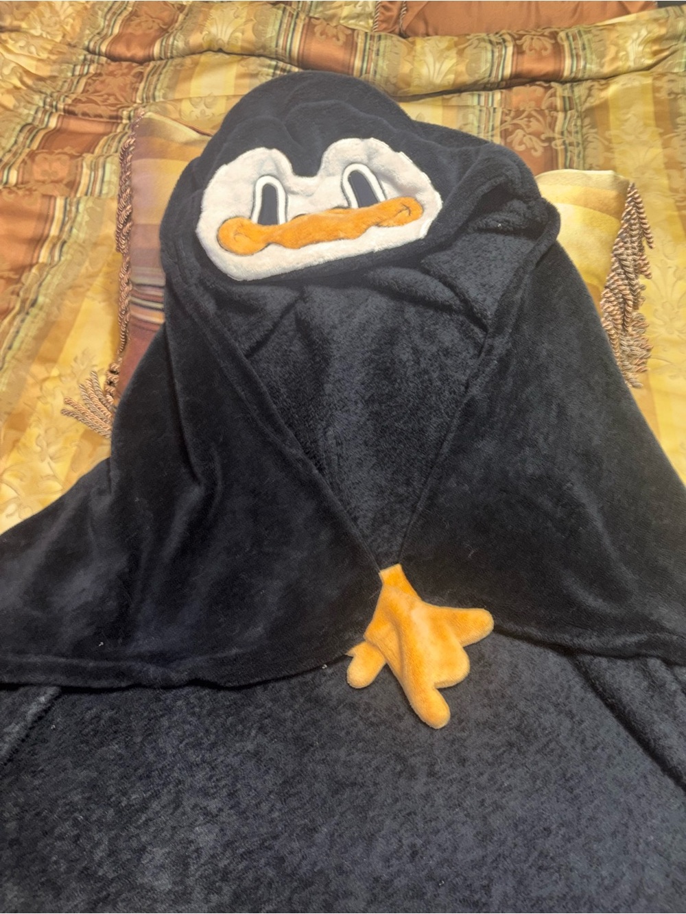 Black Penguin Hooded Plush Throw Blanket
